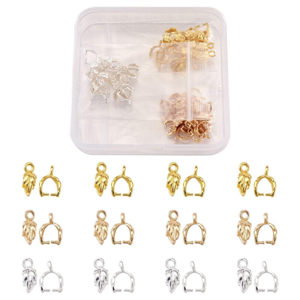 5842 Beadthoven 60pcs Leaf Shaped Ice Pick Pinch Bail Clasps Mixed Color